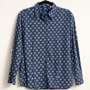 Wrangler Blues Blue White Floral Medallion Button Front Shirt L